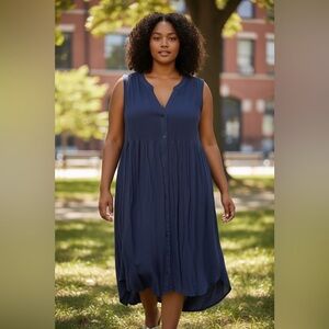 Sleeveless Blue Button-Down Dress